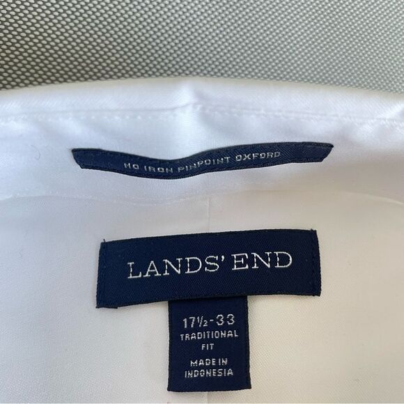 Lands’ End White No Iron Pinpoint Oxford Traditional Fit NWOT Size 17 1/2- 33 - Picture 4 of 6